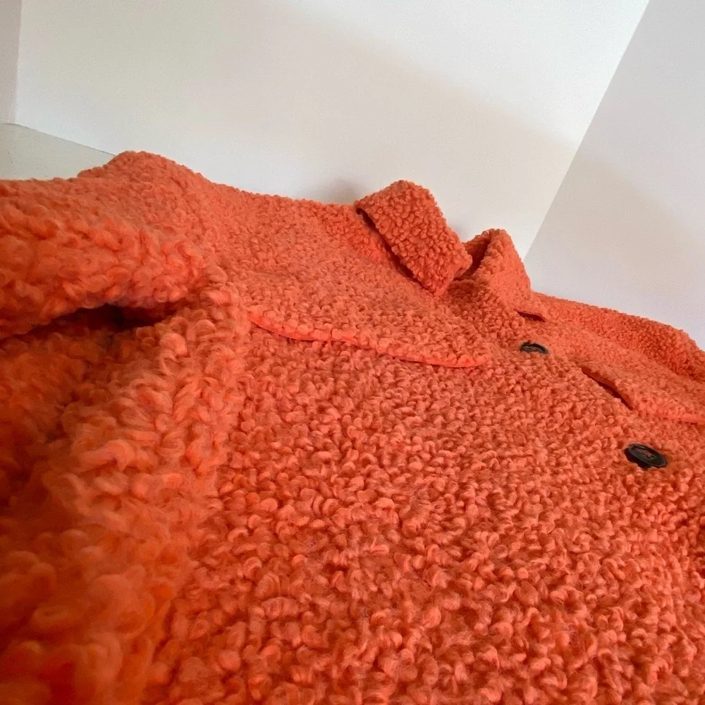 Endless Rose Teddy Shacket, Coral Colored, Size Large, Button Up, Side Slits - Picture 10 of 13